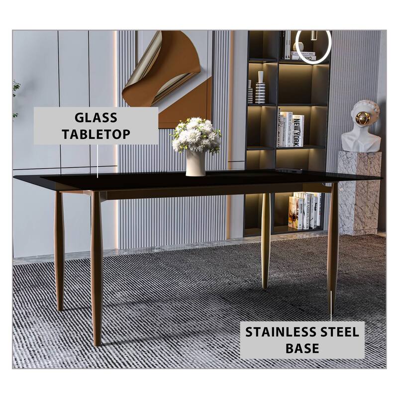 Zinti Rectangular Dining Table with Sintered Stone/Glass Top and Steel Legs