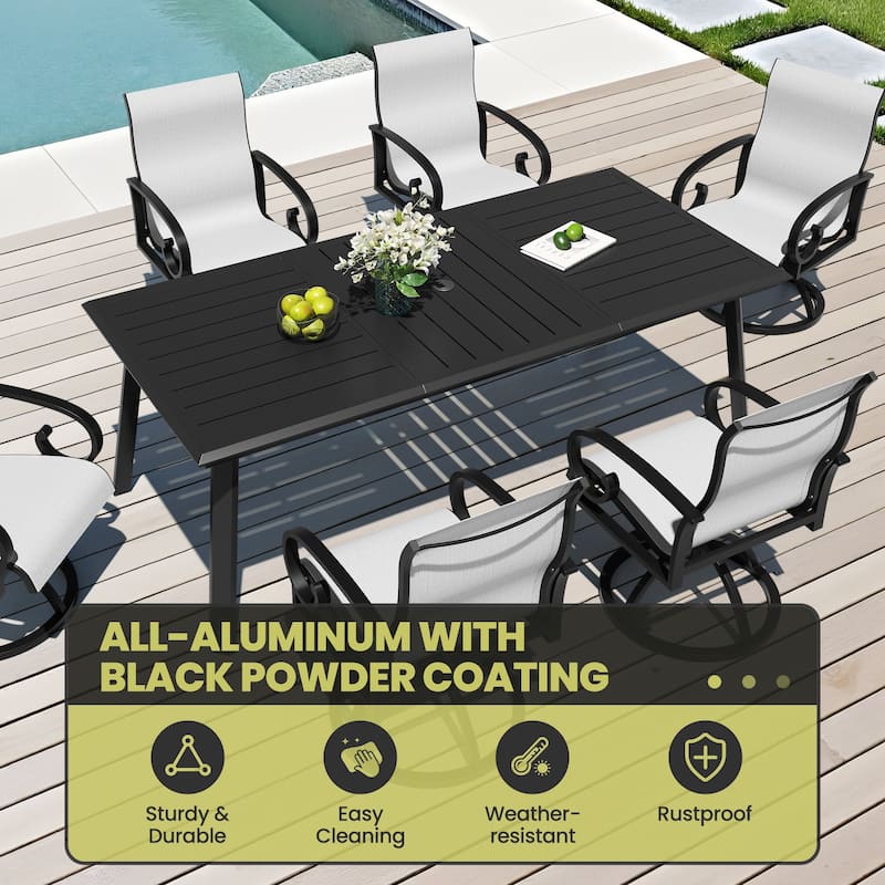 7/9-Piece Aluminum Patio Dining Set Sunbrella Swivel Chair and Dining Table with Umbrella Hole