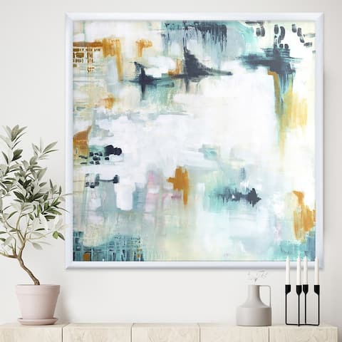 Designart 'Teal and White Composition' Modern & Contemporary Framed Art Print