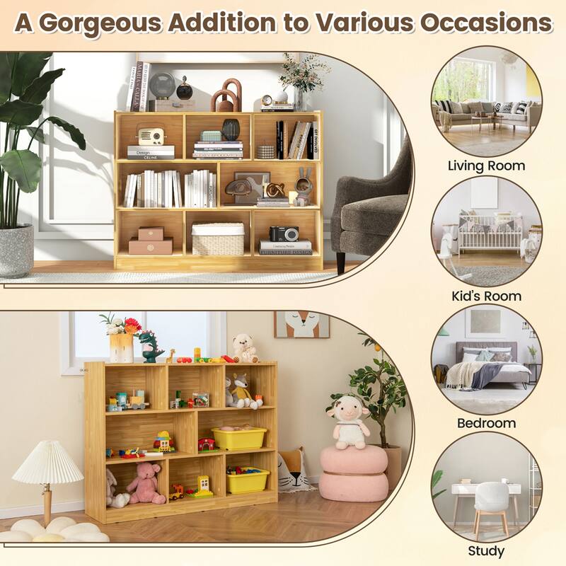 Costway 3-tier Open Bookcase 8-Cube Bookshelf Storage Display Cabinet - 48'' x 12.5'' x 36.5''