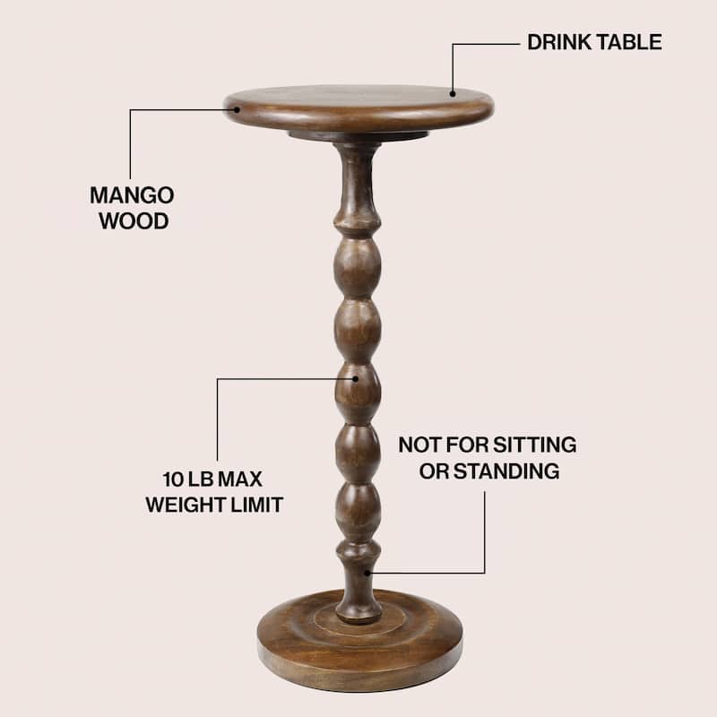 Augustus 24.5" Spindle Wood Pedestal Round Drink Table and Decorative End Table, By JONATHAN Y