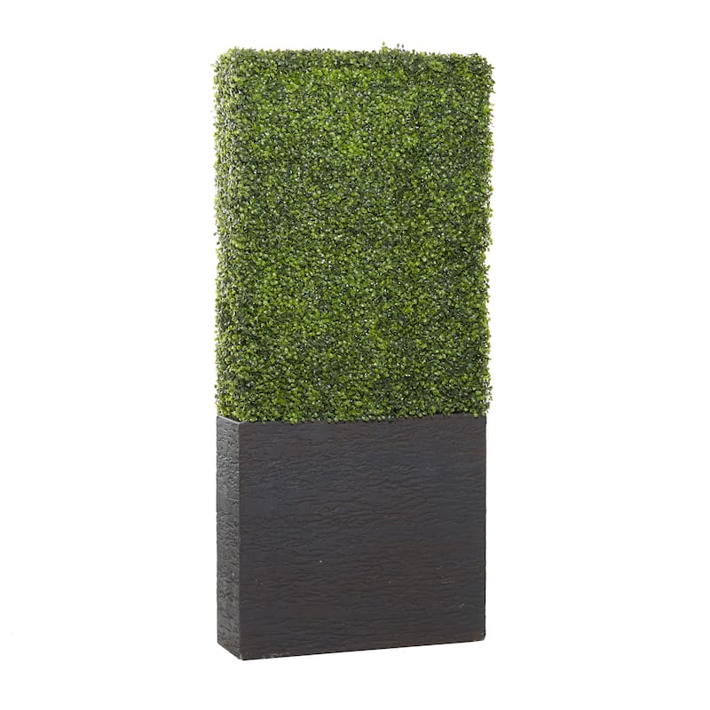 Faux Foliage Boxwood Hedge Tall Topiary with Realistic Leaves and Black or White Planter Box - Green - Roche River Decor - Black - 66"H