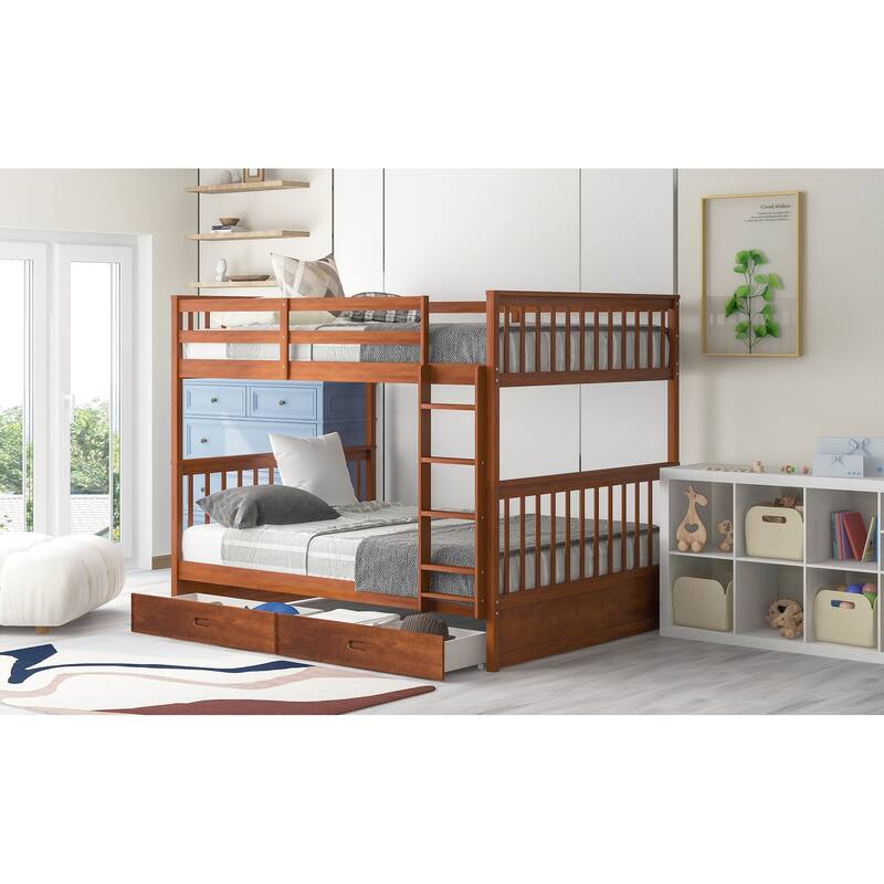 Space-Saving Full-Over-Full Bunk Bed with Storage Drawers - Ideal for Sleepovers