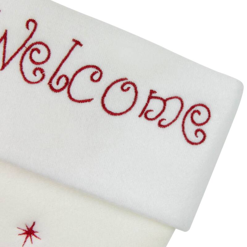 17" White and Red "Welcome" Snowman Embroidered Christmas Stocking