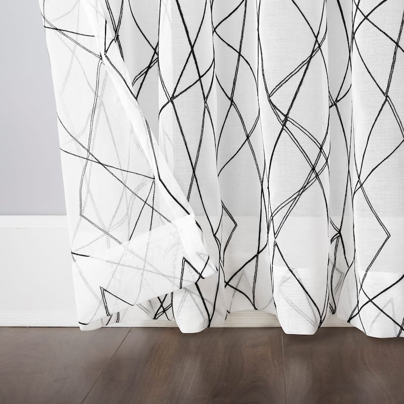 No. 918 Abstract Geometric Embroidery Semi-Sheer Rod Pocket Curtain Panel, Single Panel