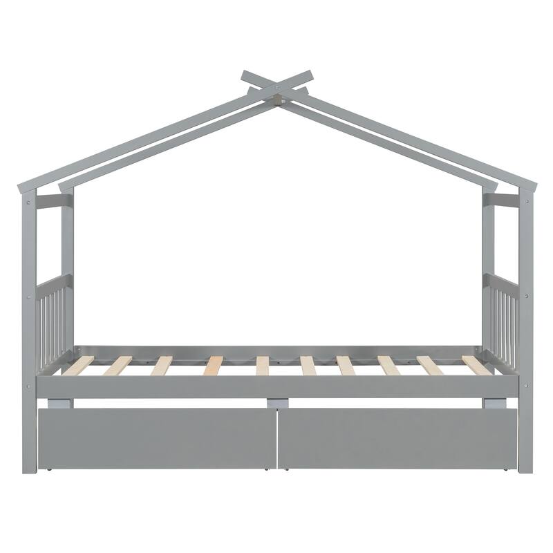 Platform Bed for Kids House Bed with Storage Drawers and Headboard