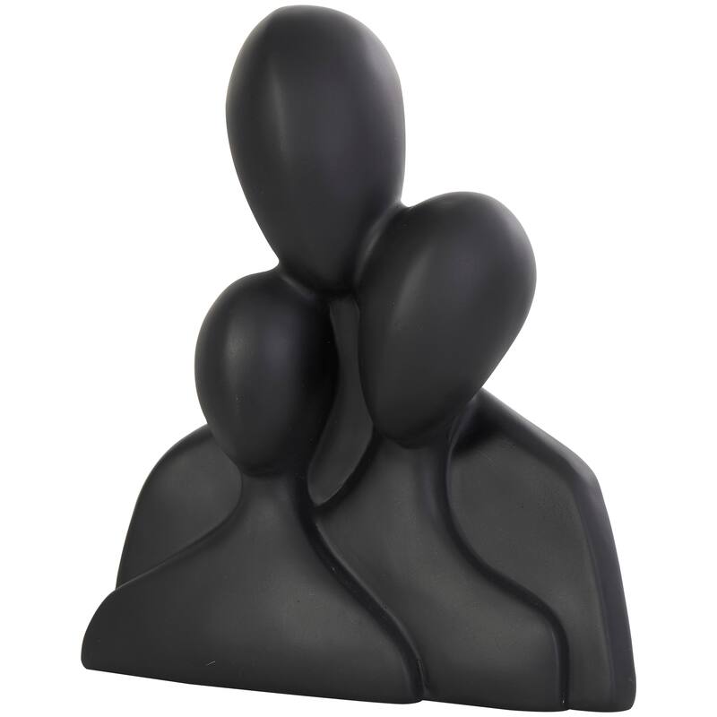 Black Polystone Nesting Family 3 Head People Decorative Sculpture