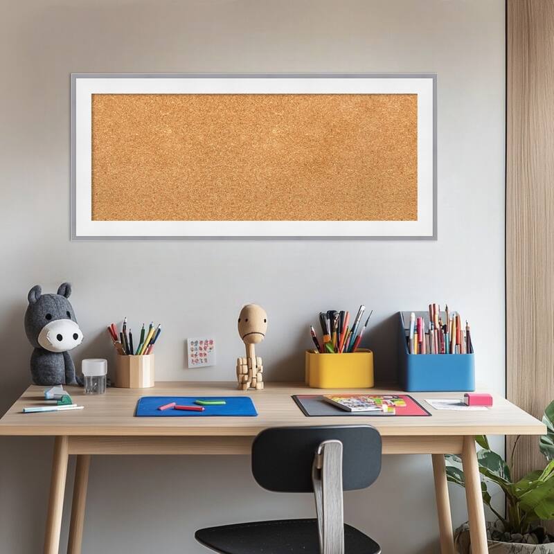 Maya White Silver Framed Cork Board - Bulletin Board, Organization Board, Pin Board