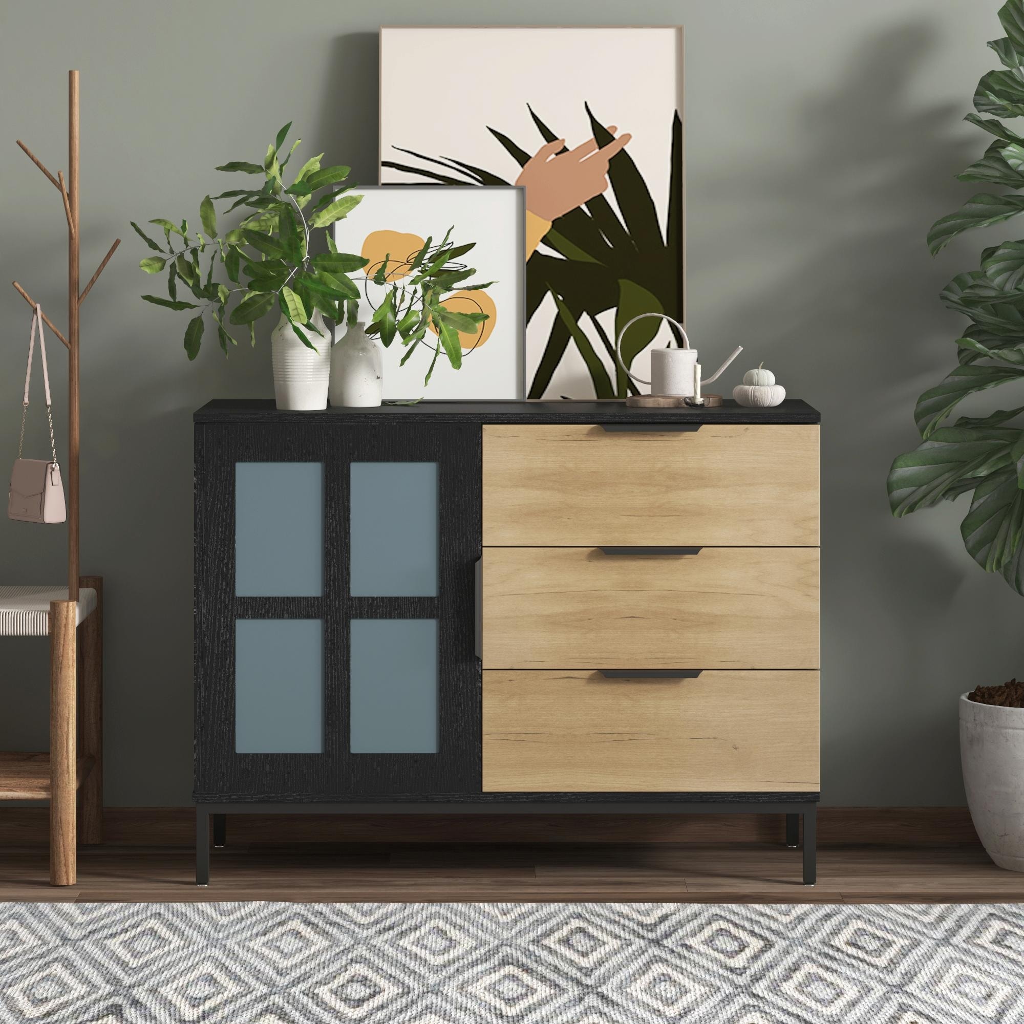 Side cabinet store with glass door