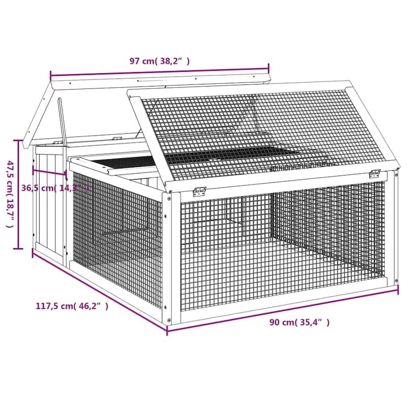 vidaXL Rabbit Hutch Brown 46.3"x38.2"x18.7" Solid Wood Pine - 46.3" x 38.2" x 18.7"