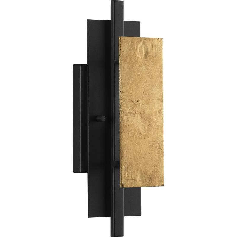 Lowery Collection One-Light Textured Black Distressed Gold Wall Sconce Light - 5.375 in x 3.62 in x 15.12 in