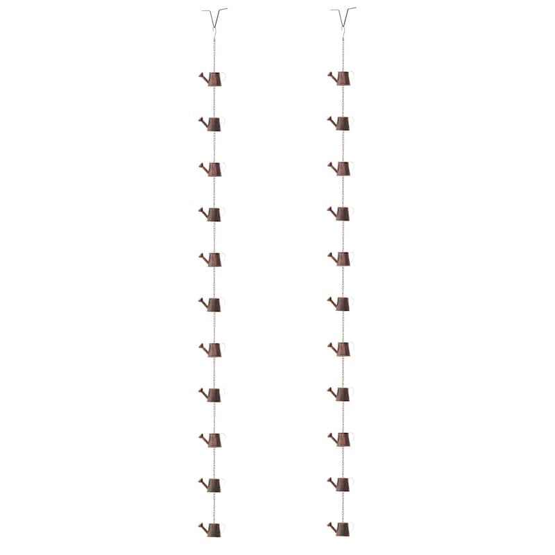 Glitzhome 2-Piece 102" Long Bronze Rain Chains with Fish/ Lotus/ Umbrella/ Watering Pot - Watering Pot