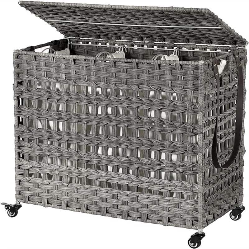 140L Synthetic Rattan Laundry Hamper with Wheels - 26"L x 13.8"W x 23.8"H - Grey