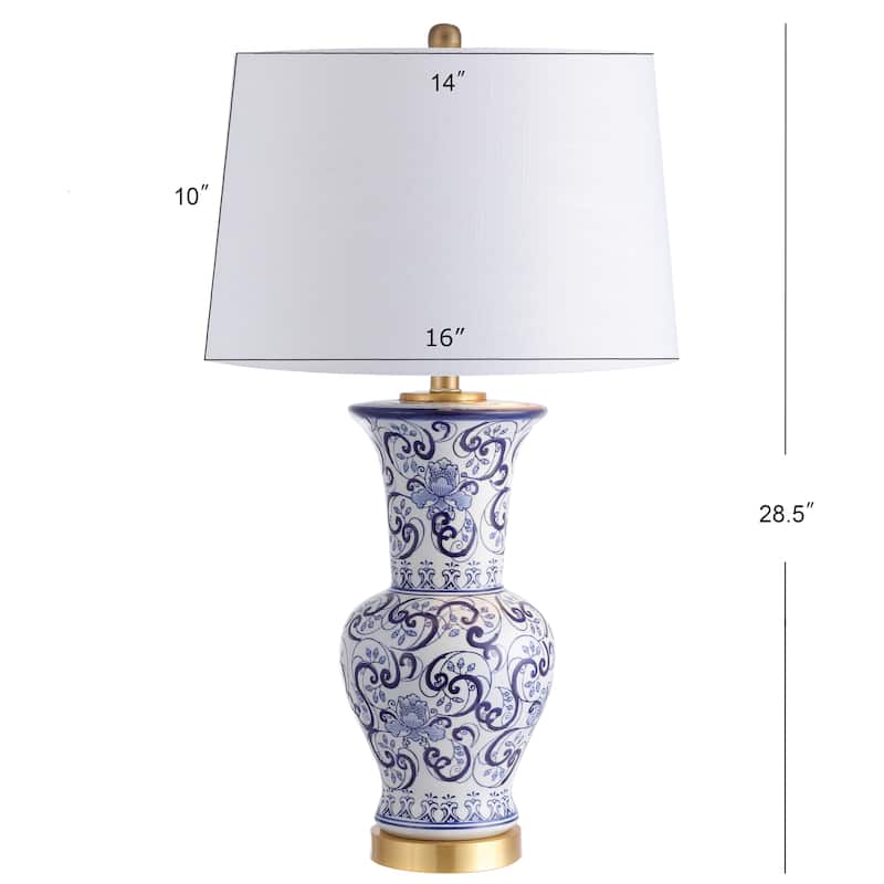 Faye 28.5" Chinoiserie LED Table Lamp, Blue/White by JONATHAN Y