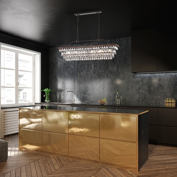 Antique Bronze 6 Light Rectangular Kitchen Island Lighting with
