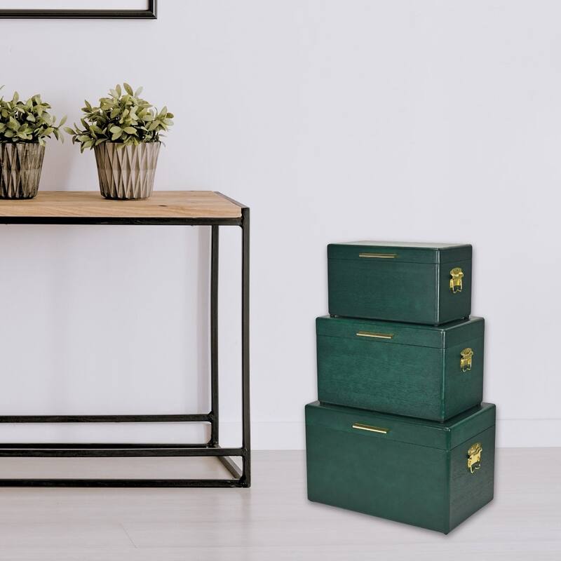 Sable Set of 3 Wooden Trunks with Gold Handles