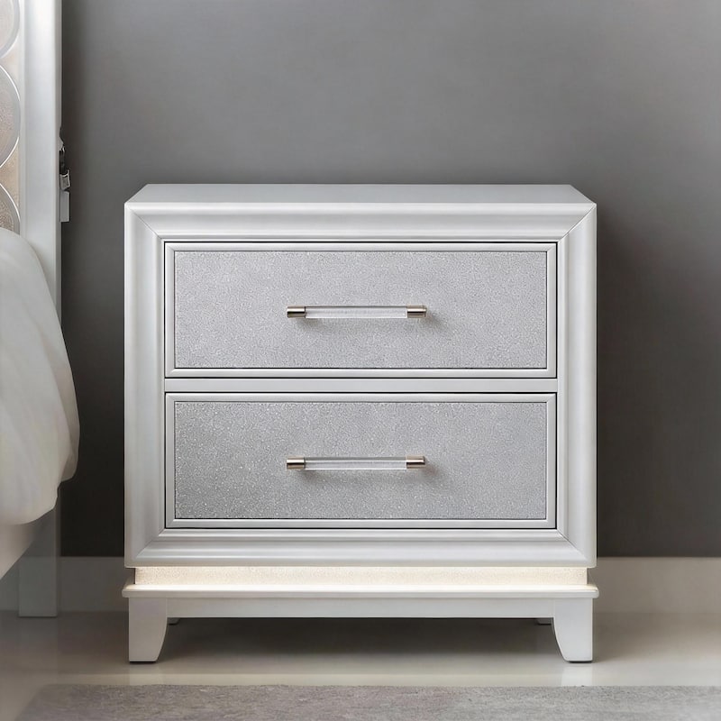 Roundhill Furniture Galaxy 2-Drawer Bedroom Nightstand with LED Lights in Pearlized White