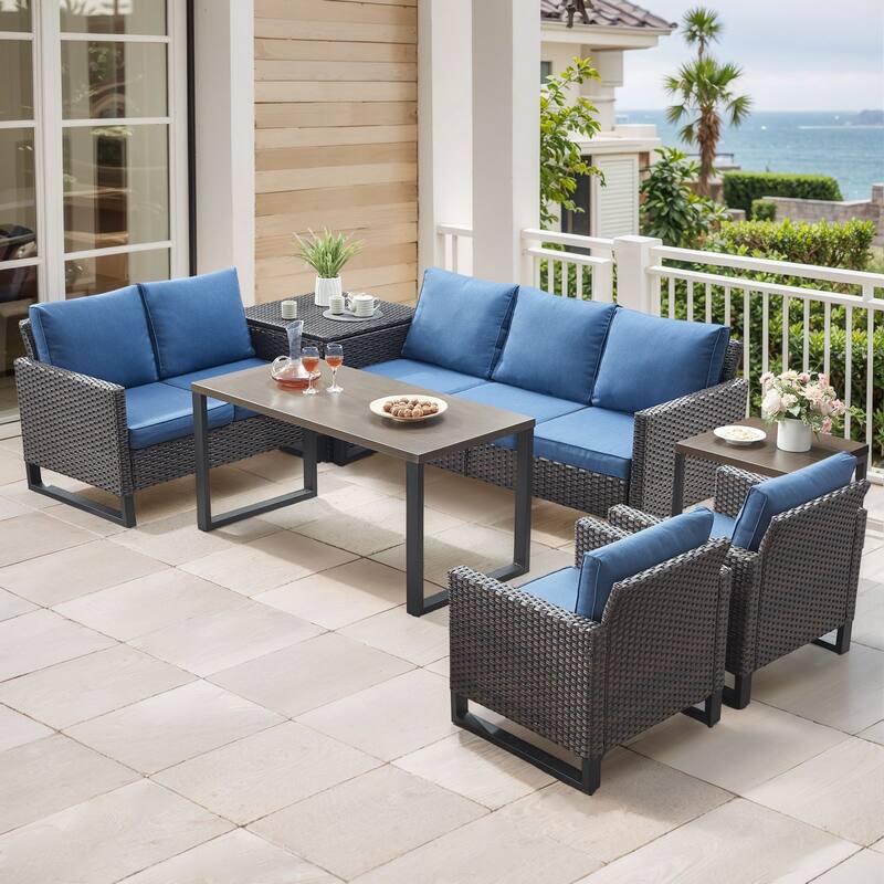 Gymojoy 7 Person All-Weather Wicker Outdoor Conversation Set Seating Group With lounge Chairs And Coffee Table