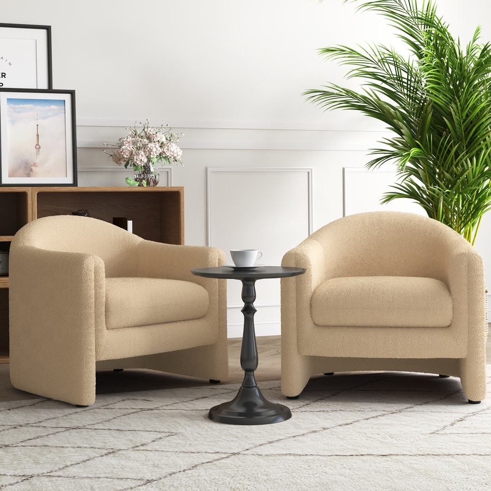 Upholstered Barrel Accent Chair, Low Back Arm Chair(Set of 2)
