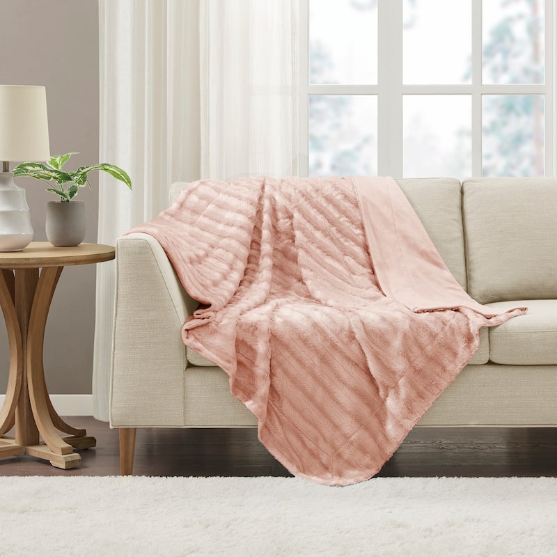 Madison Park Duke Long Fur Throw - Blush