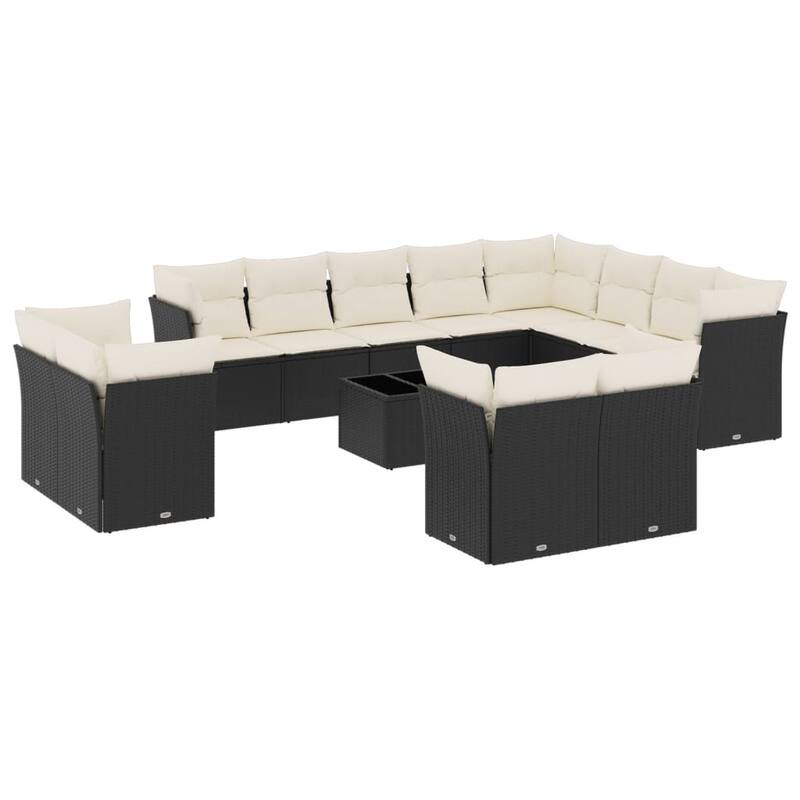 vidaXL Garden Sofa Set Black with cream white cushions - 21.7 x 21.7 x 14.6