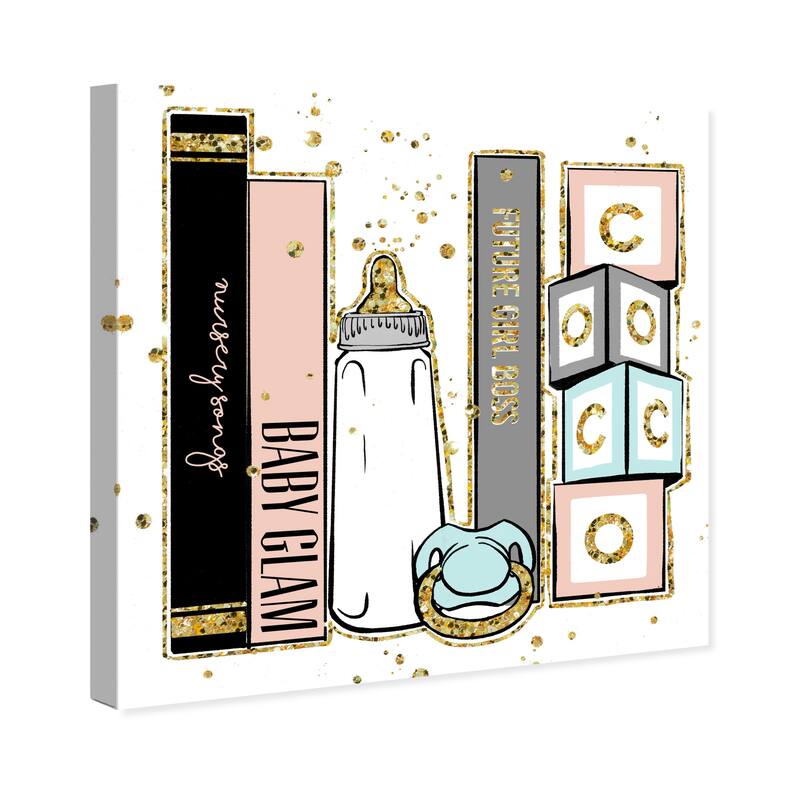 Wynwood Studio Canvas Fashion and Glam Baby Glam Books Square Blush Pink and Light Pink Glam Wall Art Canvas Print
