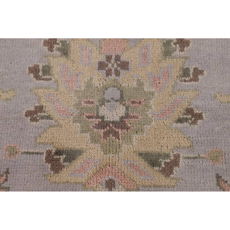 All-Over Gray & Ivory Oushak Indian Area Rug Hand-Knotted Wool Carpet - 9'4" x 11'11"