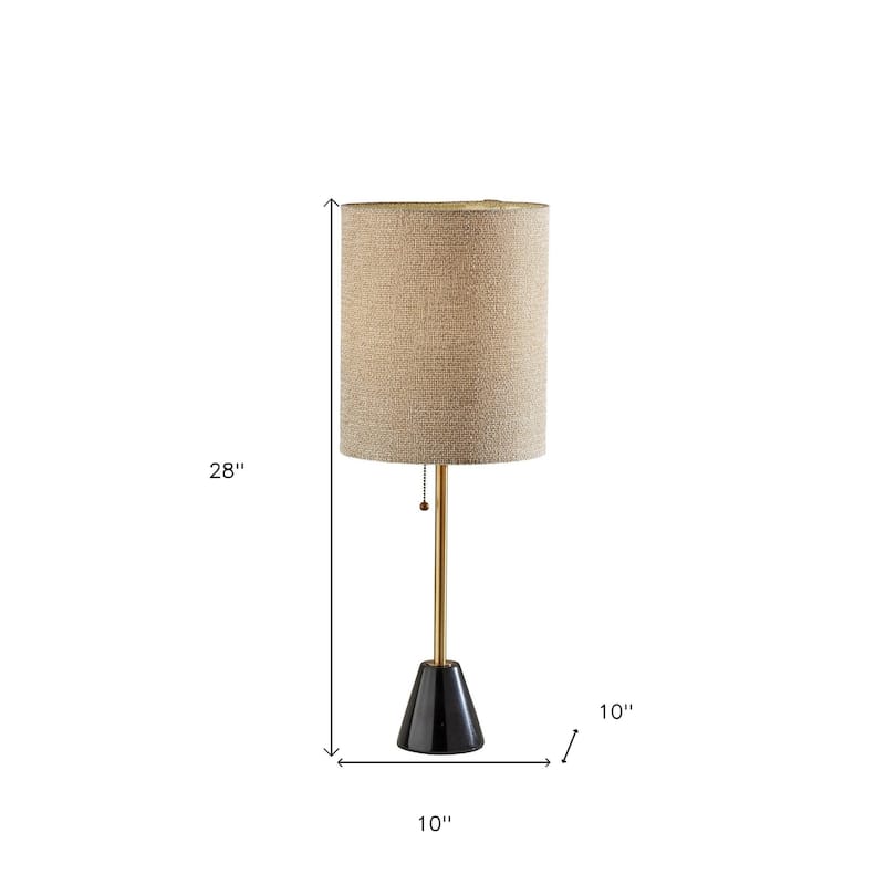 HomeRoots 28" Black and Gold Marble and Metal Table Lamp With Beige Drum Shade - 10' X '28' X '10