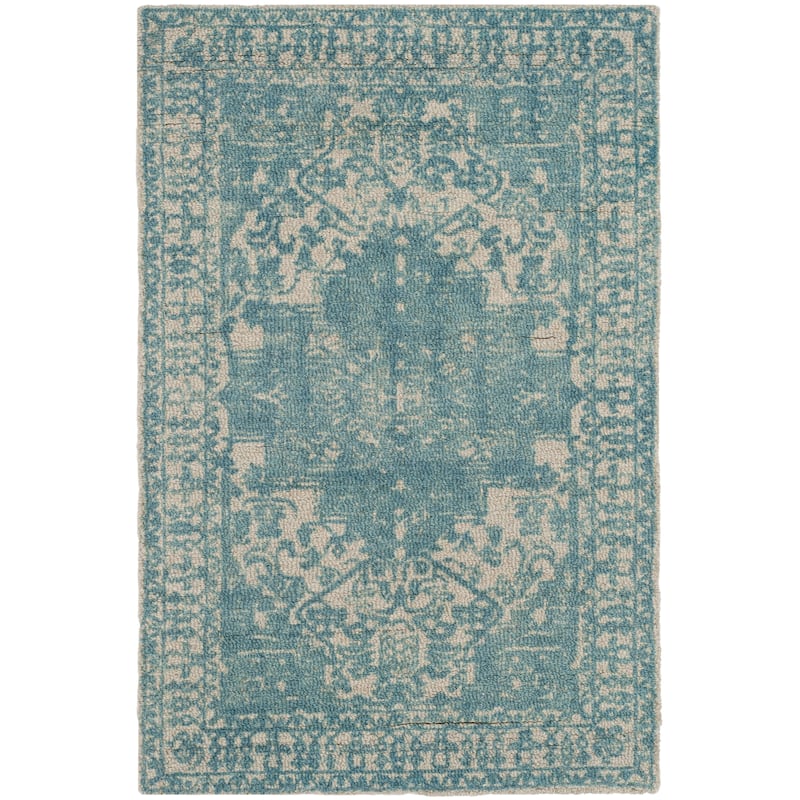 SAFAVIEH Handmade Restoration Vintage Boho Grisha Oriental Wool Rug - 2' x 3' - Ivory/Turquoise