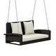 preview thumbnail 14 of 46, 2-Person Wicker Hanging Porch Swing with Chains,Cushion,Pillow, Rattan Swing Bench