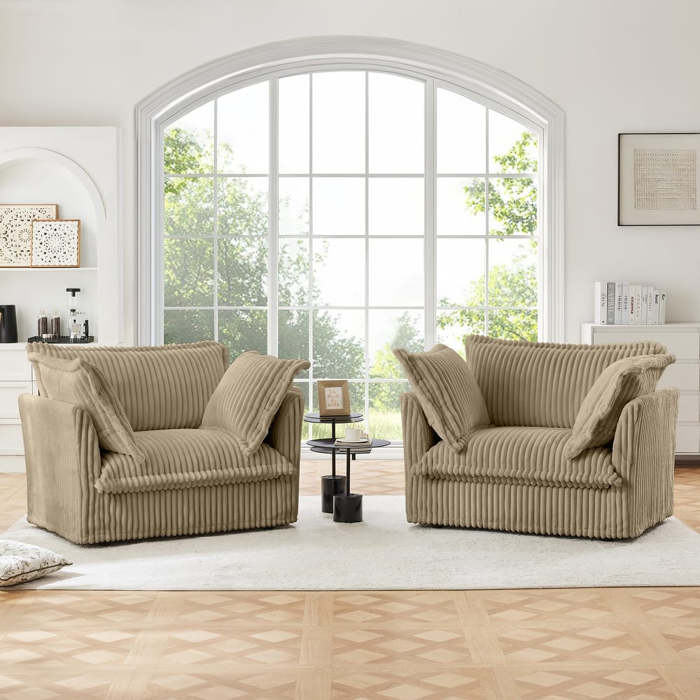 Leisure Armchair with Removable Covers, Accent Chair with Deep Seat, Lounge Chair with High Back Pillows, Set of 2