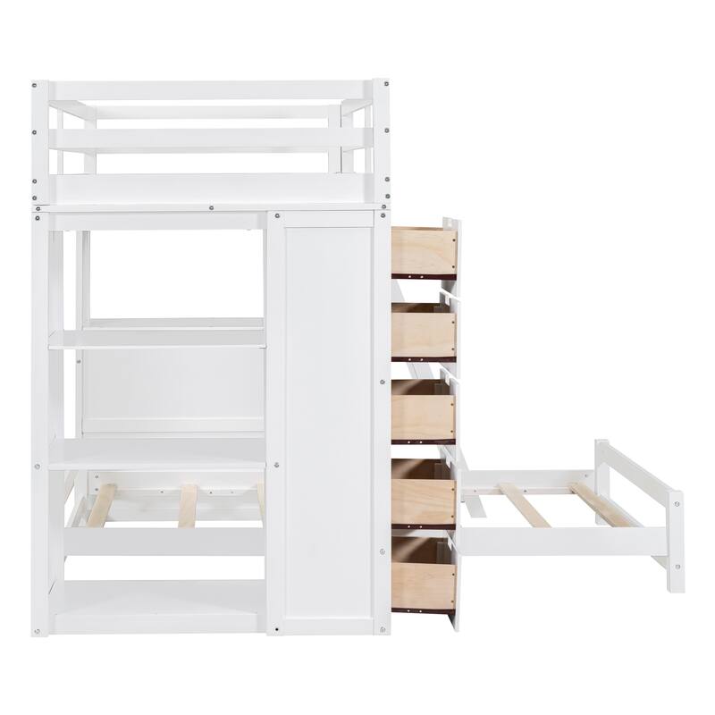 MultiFunctional Twin over Twin Bunk Storage Bed with 8 Drawers