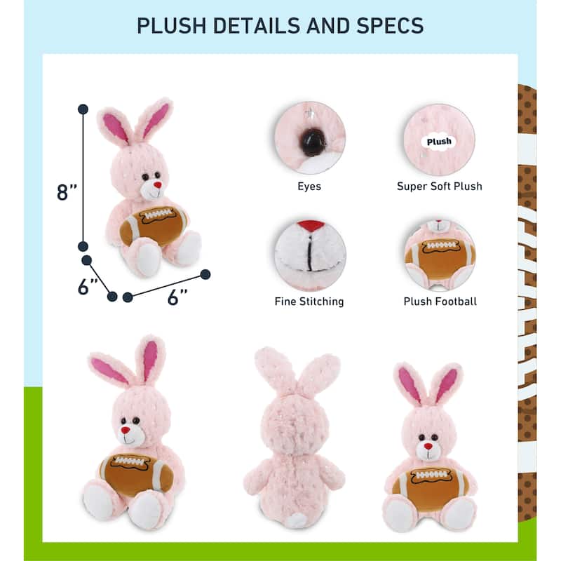 DolliBu Huggable Rose Gold Bunny Stuffed Animal with Football Plush - 8 inches