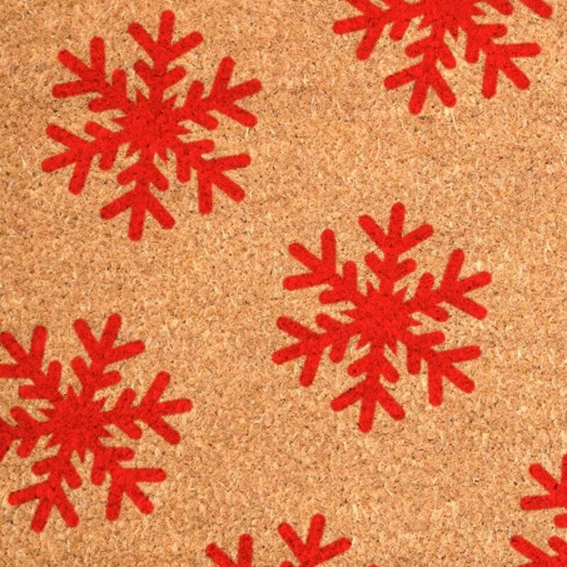 HomeRoots 17" X 29" Brown And Red Christmas Snowflake Outdoor Coir Door Mat - 17.00' X '29.00