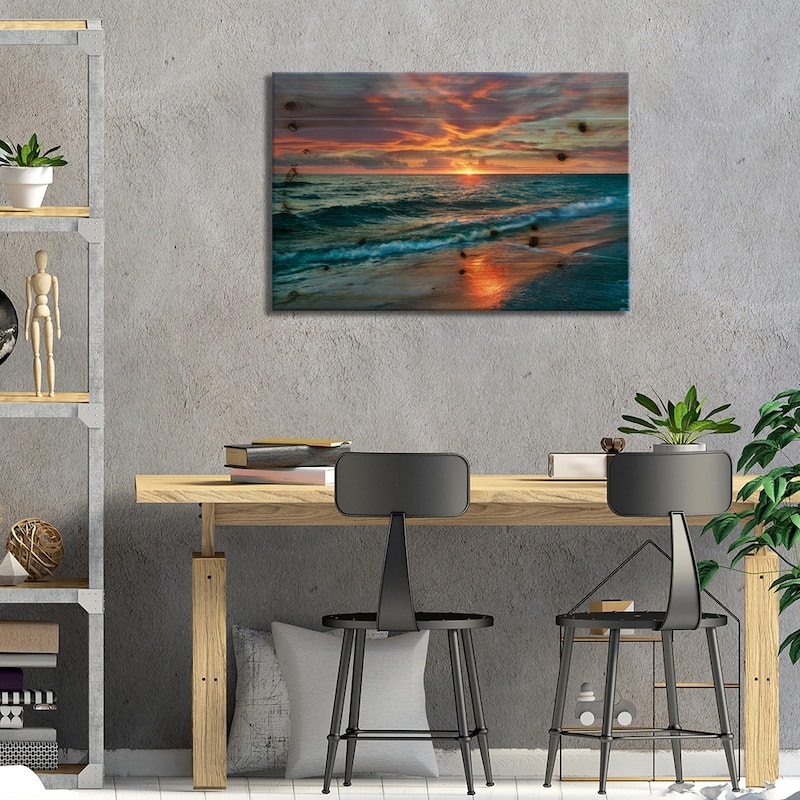 Sunset Over Ocean, Gulf Islands National Seashore, Florida Print On Wood by Tim Fitzharris - Multi-Color