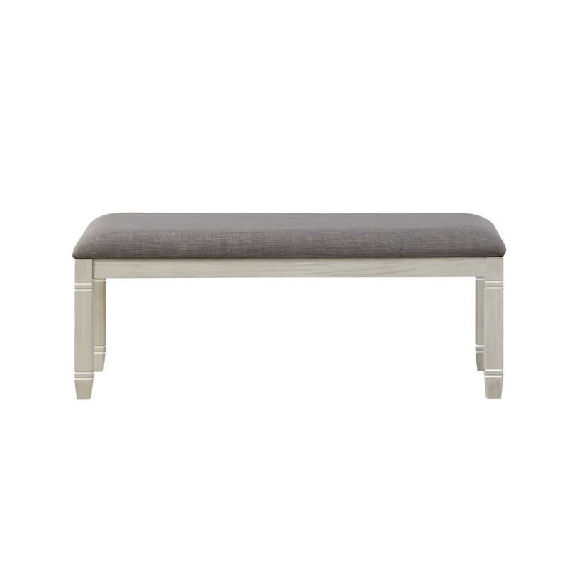 Fabric Upholstered Padded Bench with Tapered Feet, Antique White and Gray - 19.5 H x 16 W x 48 L
