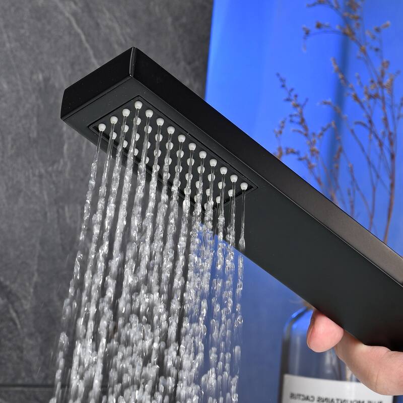 Tub Faucet With Hand Shower 3 Handle Matte Black Tub Fillers Modern 5 Holes Deck Mounted Bathroom Bathtub Faucet With Sprayer