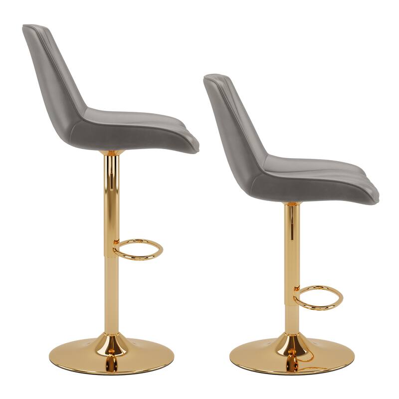 Set of 2 Arwen Gold Base Adjustable Bar Stools with Swivel Seat