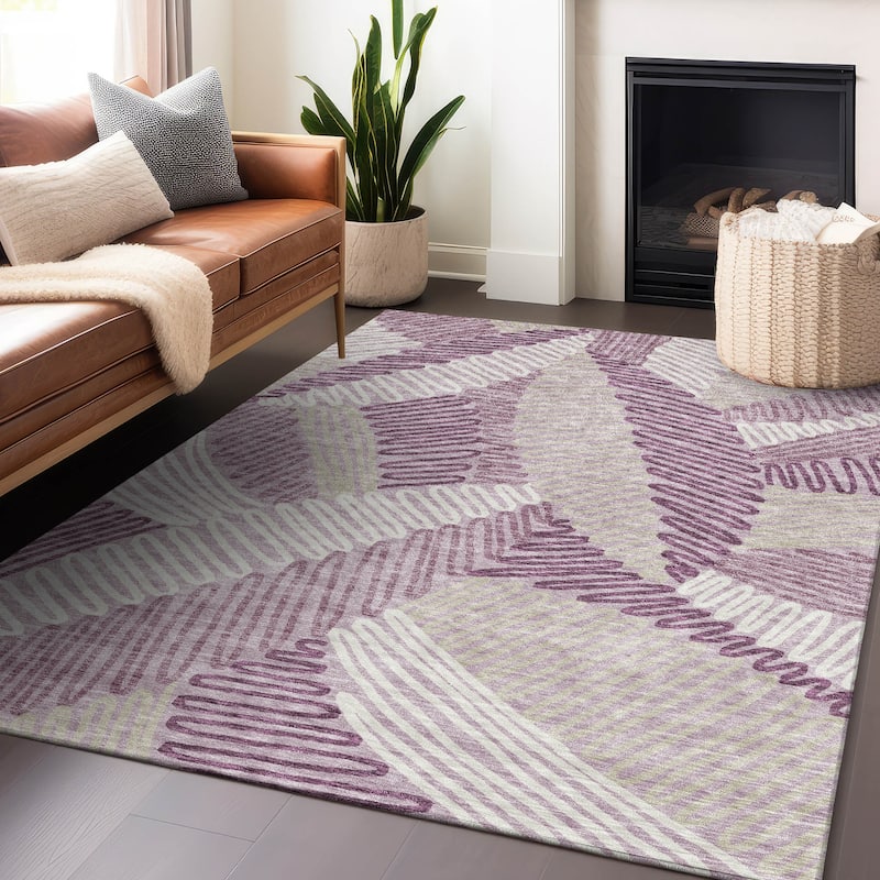 Machine Washable Indoor/ Outdoor Chantille Contemporary Squiggles Rug