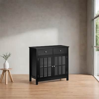 Sideboard Buffet with Glass Doors, 2 Drawers and Adjustable Shelf