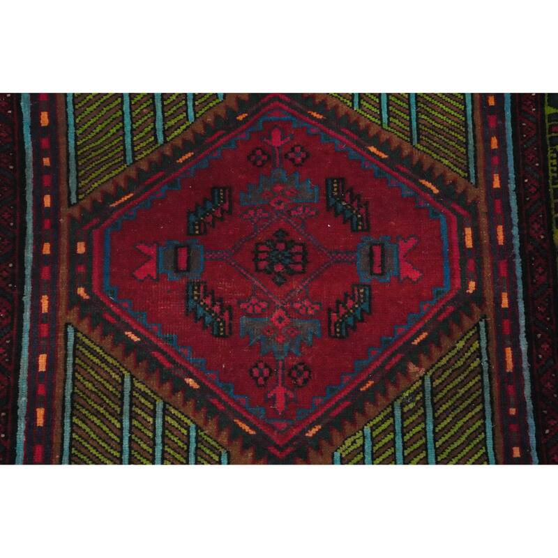 Hand Knotted Oriental 100% Wool Carpet Traditional Tribal Navy Blue & Blues Ardebil Runner Rug - 7' 1'' X 3' 0''