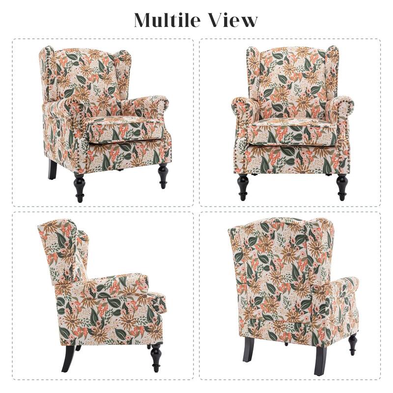 HOMYKA 29'' Wide Floral Pattern Wingback Accent Armchair with Nailhead Trim