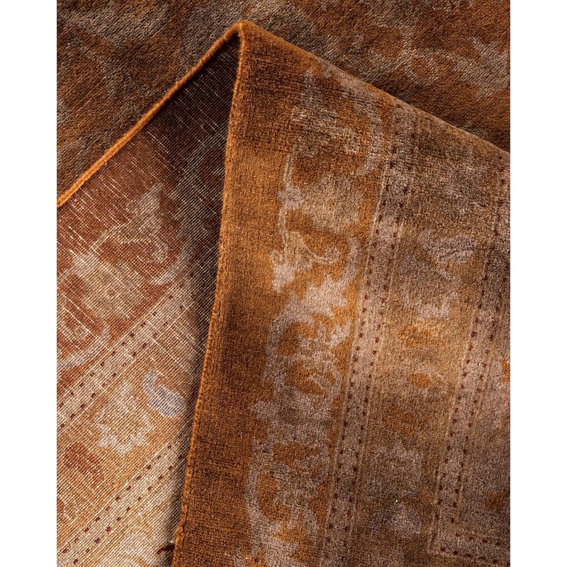Overton Hand Knotted Wool Vintage Inspired Modern Contemporary Overdyed Brown Area Rug - 10' 2" x 14' 5"