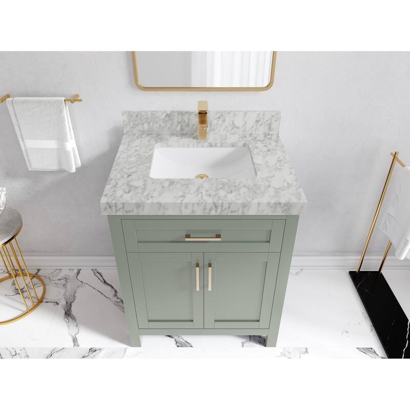 Willow Collections 30 in. W x 22 in. D Cambridge Single Sink Bathroom Vanity with Countertop - 2”Carrara Marble - Evergreen