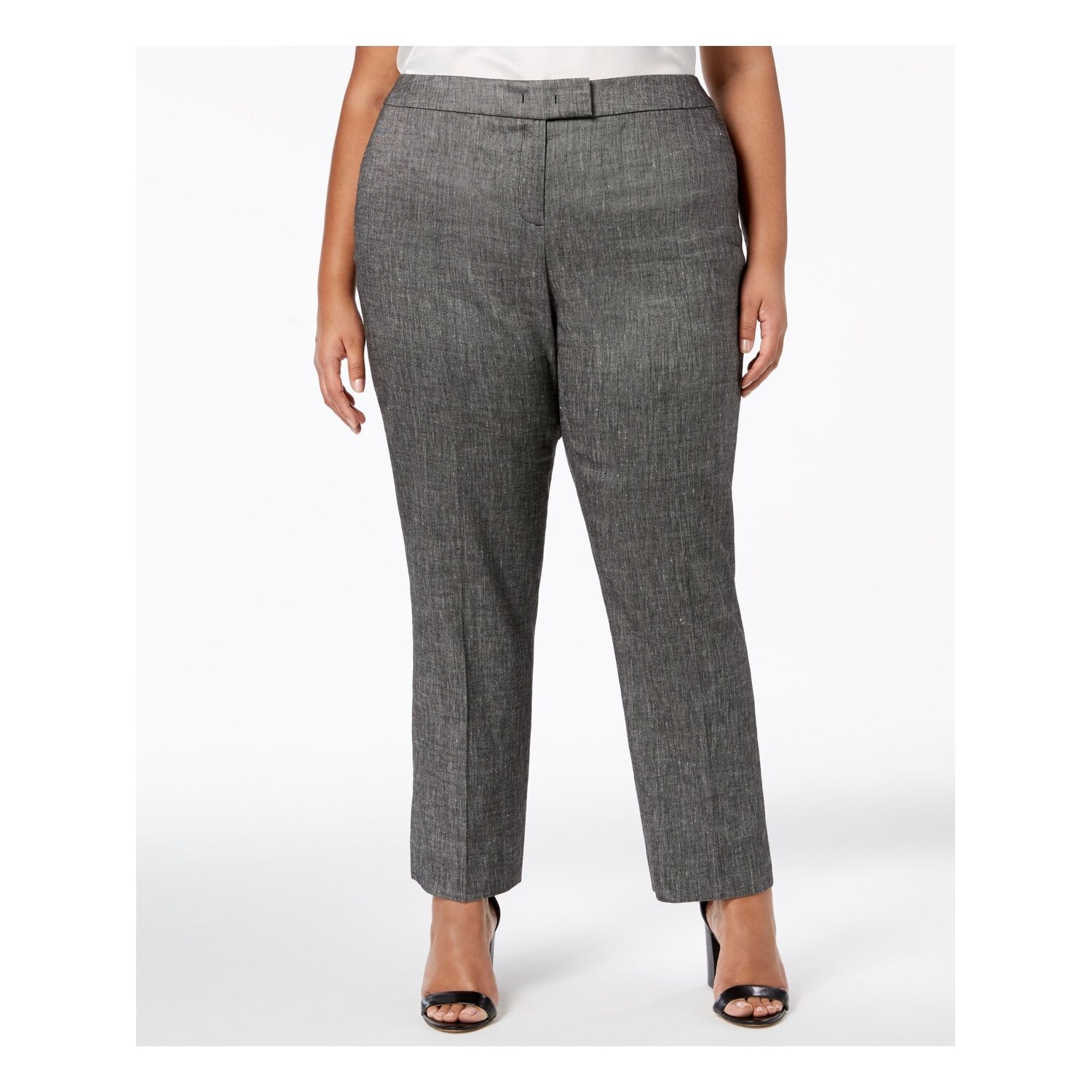 Shop Anne Klein Womens Gray Creased Wear To Work Pants Plus Size