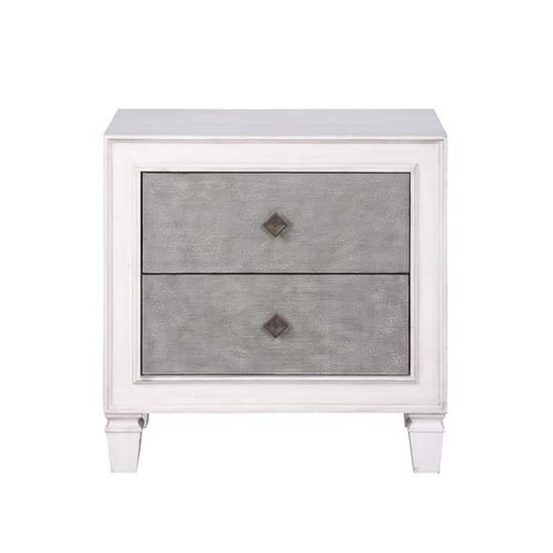 Nightstand with 2 Drawers and Diamond Handle, Gray
