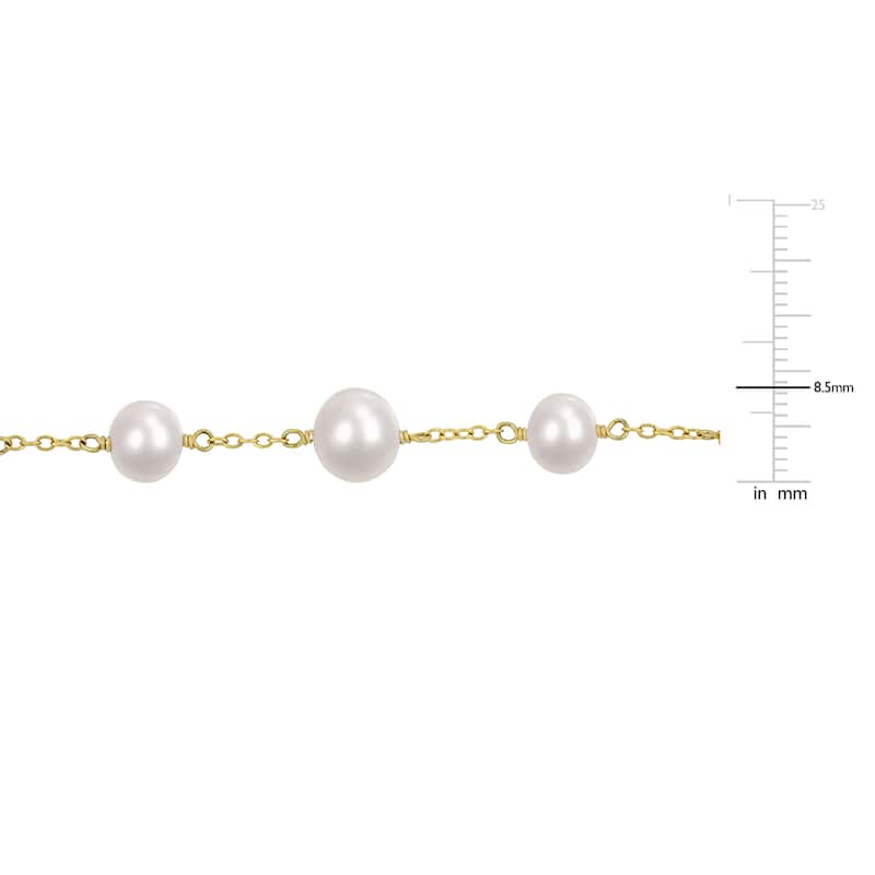Miadora 6.5-8.5 mm White Freshwater Cultured Pearl Bracelet in Yellow Sterling Silver