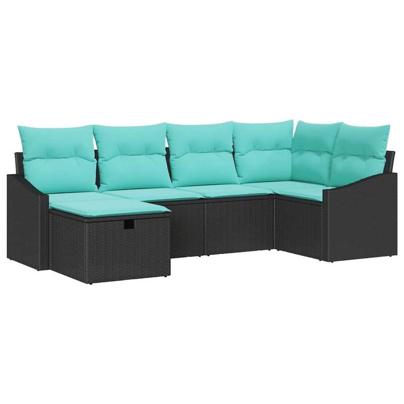 vidaXL 6/7 Garden Sofa Set with Cushions Black/Brown/Grey Poly Rattan - 91.9 x 48.6 x 27.2