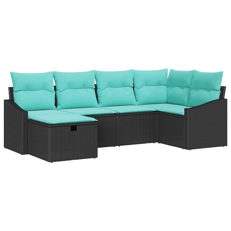 vidaXL 6/7 Piece Garden Sofa Set with Cushions Black Poly Rattan - 91.9×48.6×27.2