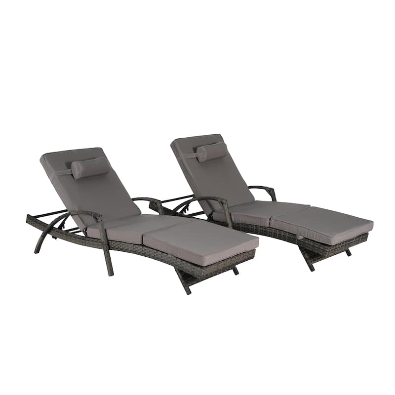 Outdoor Wicker Long Reclining Chair Set of 2 with Cushions